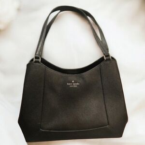 Kate Spade Lena Large Triple Compartment Black Pebbled Leather Shoulder Bag